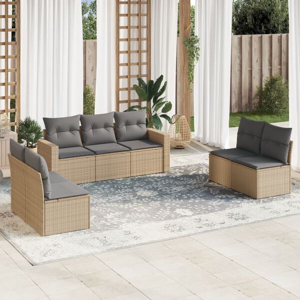 vidaXL Salon de jardin avec coussins 7 pcs beige r&eacute;sine tress&eacute;e