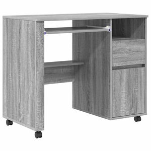 vidaXL Bureau avec roues Gris Sonoma 91 x 50 x 77 cm Bois d'ing&eacute;nierie