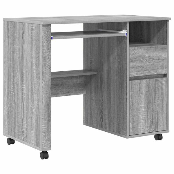 vidaXL Bureau avec roulettes Gris 91 x 50 x 77 cm Bois d'ing&eacute;nierie