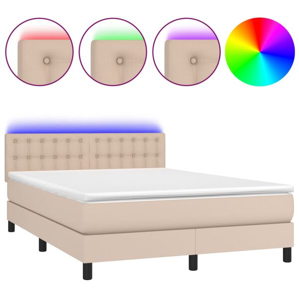 vidaXL Sommier &agrave; lattes de lit avec matelas LED Cappuccino 140x200 cm