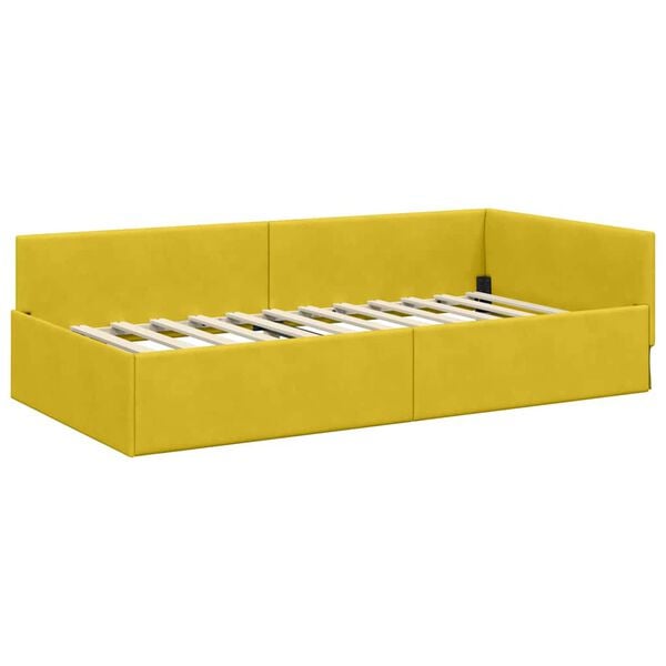 vidaXL Cadre de lit d'angle Jaune 90 cm x 190 cm Velours
