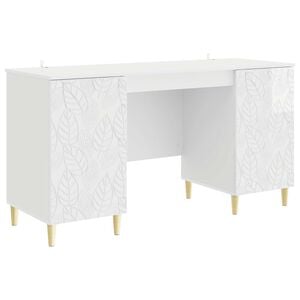 vidaXL Bureau Blanc brillant Bois d'ing&eacute;nierie 142,5 x 50 x 75 cm