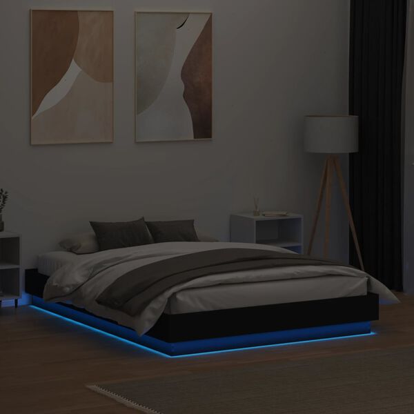 vidaXL Cadre de lit avec LED sans matelas noir 135x190 cm