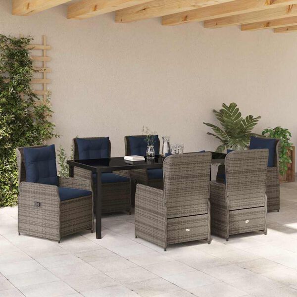 vidaXL Ensemble de salle &agrave; manger pour jardin 7 pcs Gris Poly rotin