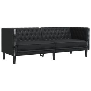vidaXL Canap&eacute; &agrave; 3 places Chesterfield noir similicuir