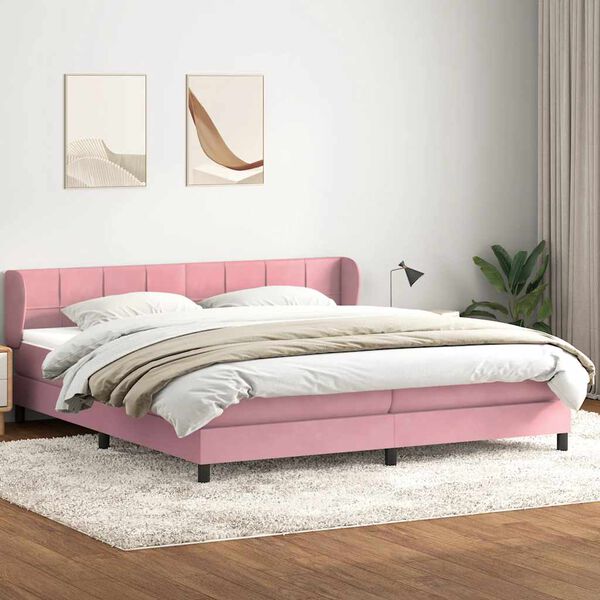 vidaXL Sommier &agrave; lattes de lit avec matelas rose 180x210 cm velours