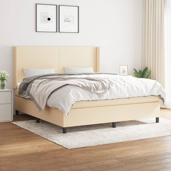 vidaXL Sommier &agrave; lattes de lit avec matelas Cr&egrave;me 160x200 cm Tissu
