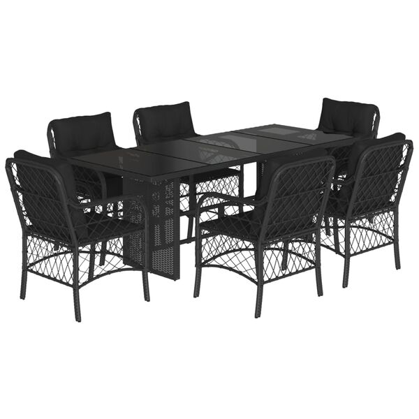 vidaXL Ensemble &agrave; manger de jardin coussins 7pcs Noir R&eacute;sine tress&eacute;e