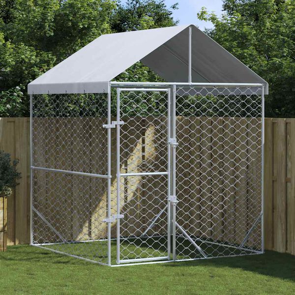 vidaXL Chenil d'extérieur pour chiens avec toit argenté 2x2x2,5 m