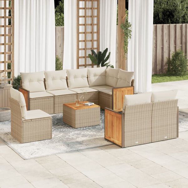vidaXL Salon de jardin avec coussins 9 pcs beige r&eacute;sine tress&eacute;e