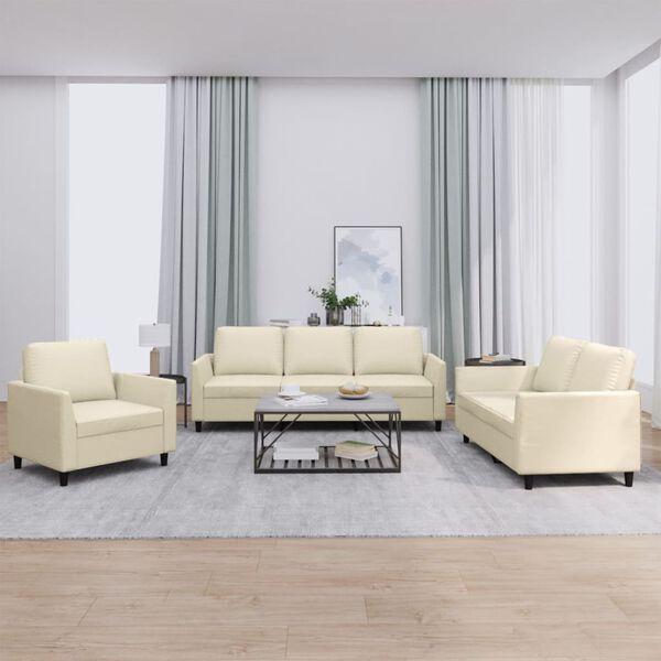 vidaXL Ensemble de canapés 3 pcs avec coussins Crème Similicuir