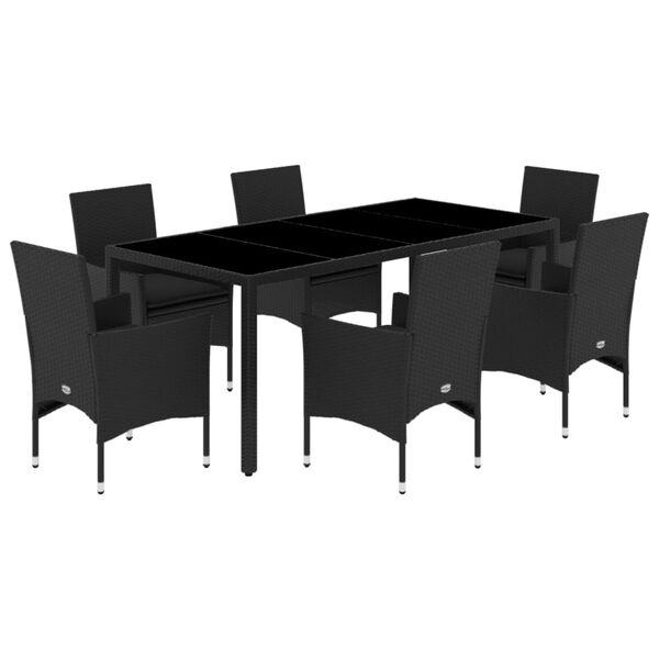 vidaXL Ensemble &agrave; manger de jardin et coussins 7 pcs noir rotin acacia