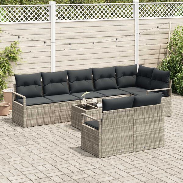 vidaXL Ensemble de canap&eacute; de jardin 9 pcs Gris clair polyrotin