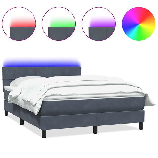 vidaXL Sommier &agrave; lattes de lit et matelas et LED gris fonc&eacute; 140x210cm velours