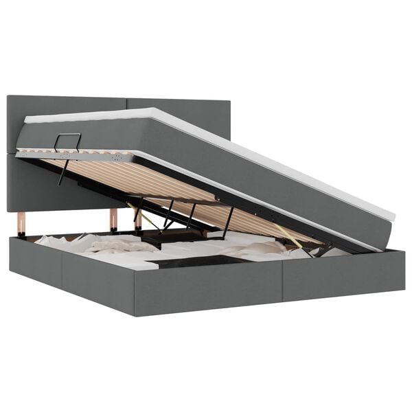 vidaXL Lit avec rangement et LED Gris fonc&eacute; 160 x 200 cm Polyester
