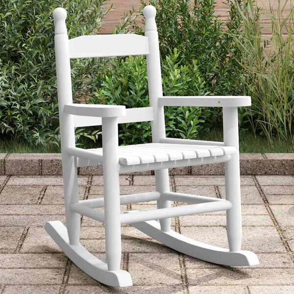 vidaXL Chaise &agrave; bascule enfants blanc bois de peuplier massif