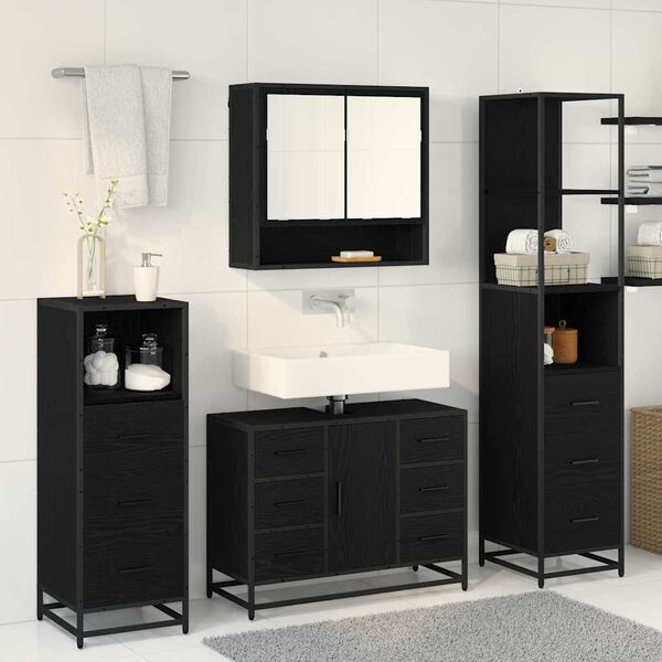 vidaXL Ensemble de mobilier de salle de bain 4 pcs Ch&ecirc;ne noir