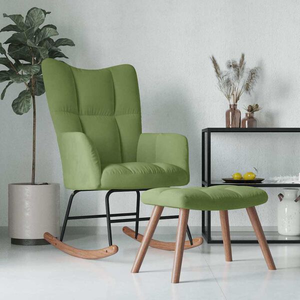 vidaXL Chaise &agrave; bascule avec repose-pied Vert clair Velours