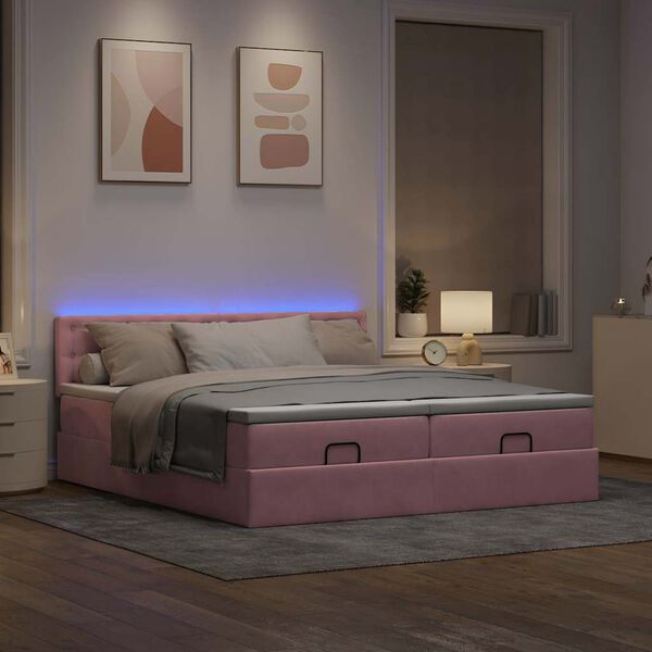 vidaXL Cadre de lit ottoman avec matelas rose 160x200 cm velours