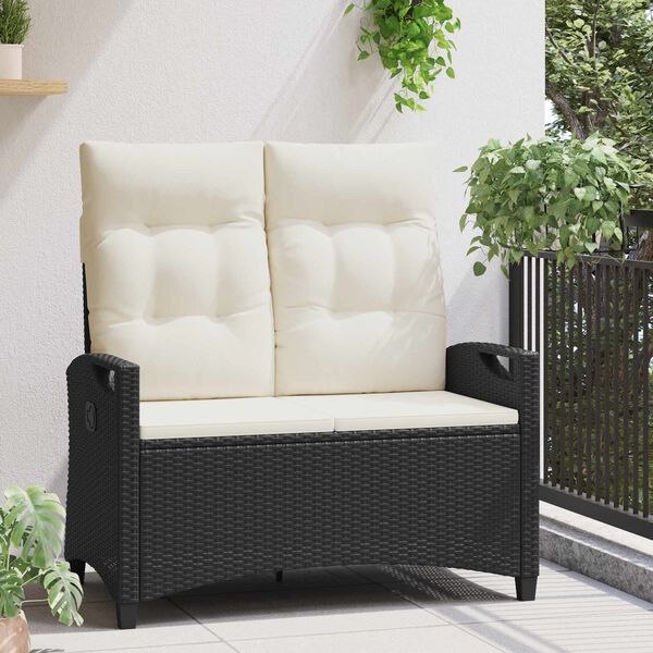 vidaXL Banc de jardin avec oreiller Noir et Cr&egrave;me 105 x 60 x 112 cm