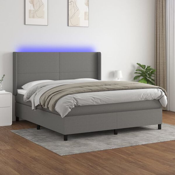 vidaXL Sommier &agrave; lattes de lit et matelas et LED Gris fonc&eacute; 160x200 cm