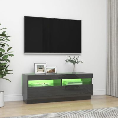 vidaXL Meuble TV avec lumières LED gris brillant 100x35x40 cm