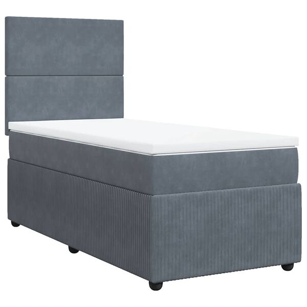 vidaXL Sommier &agrave; lattes de lit et matelas Gris fonc&eacute; 90x200 cm Velours