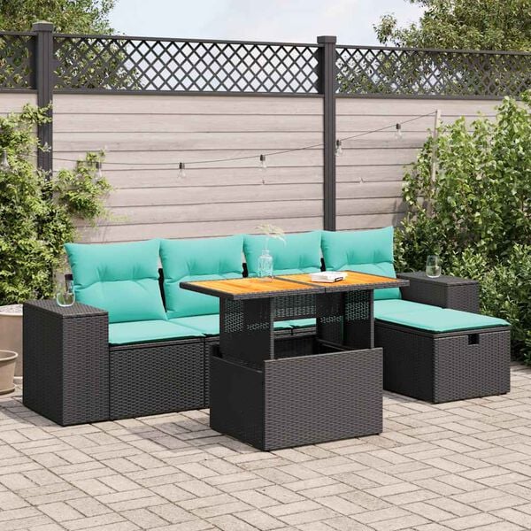 vidaXL Salon de jardin avec coussins 6pcs marron r&eacute;sine tress&eacute;e acacia