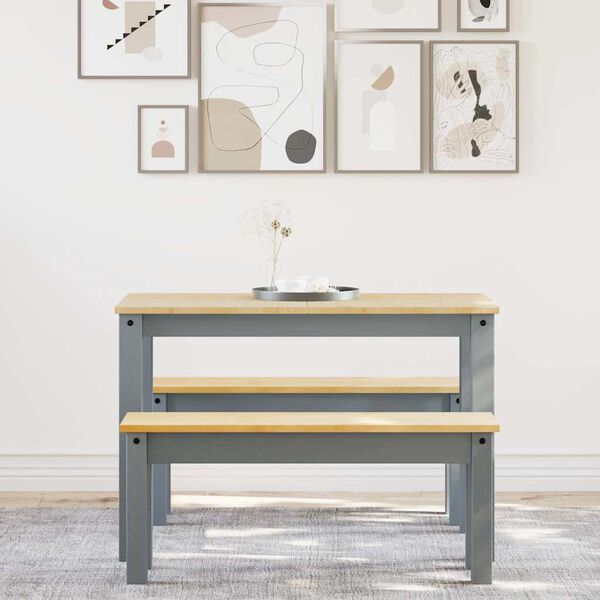 vidaXL Ensemble &agrave; manger Panama 3 pcs gris bois de pin massif