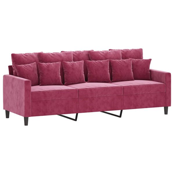 vidaXL Canapé à 3 places et repose-pieds Rouge bordeaux 180 cm Velours