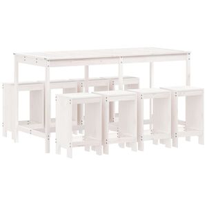 vidaXL Ensemble de bar de jardin 9 pcs blanc bois de pin massif