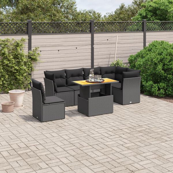 vidaXL Salon de jardin 7 pcs avec coussins noir r&eacute;sine tress&eacute;e