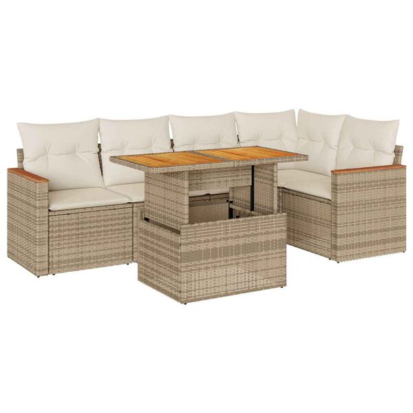 vidaXL Salon de jardin 6 pcs avec coussins beige résine tressée acacia
