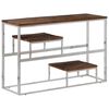 vidaXL Table console argent&eacute; inox et bois de m&eacute;l&egrave;ze massif