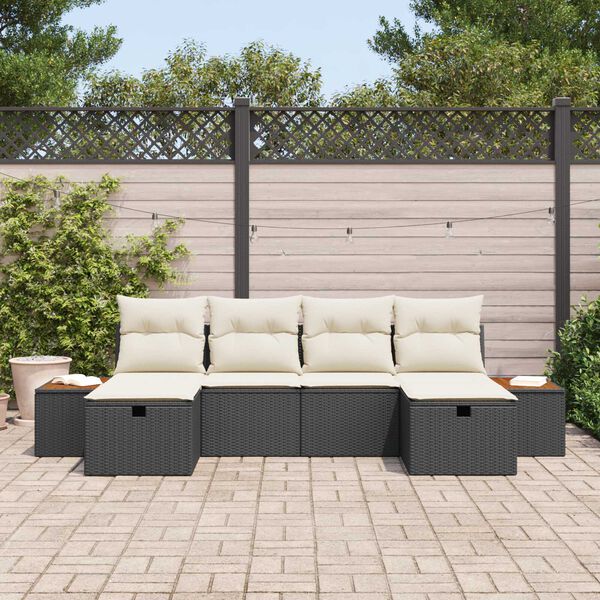 vidaXL Ensemble de canapé de jardin avec coussin 6 pcs Noir Poly rotin