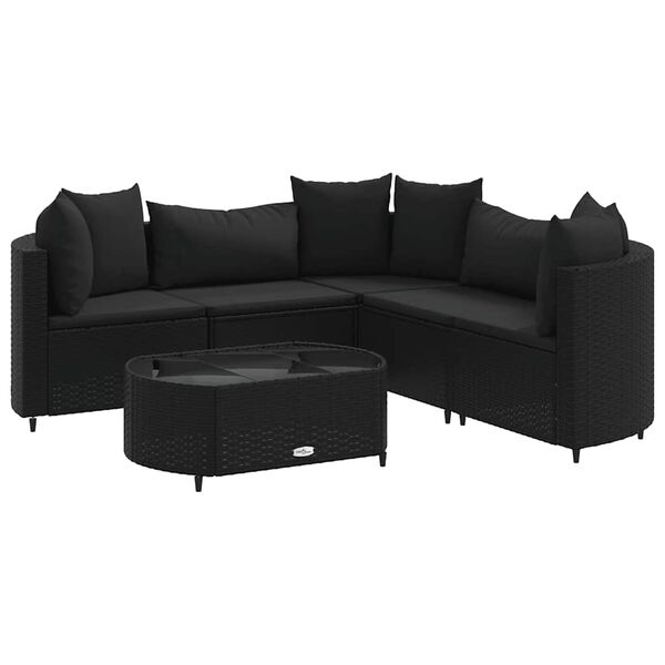 vidaXL Salon de jardin 6 pcs avec coussins noir r&eacute;sine tress&eacute;e