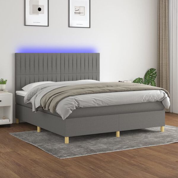 vidaXL Sommier &agrave; lattes de lit et matelas et LED Gris fonc&eacute; 160x200 cm