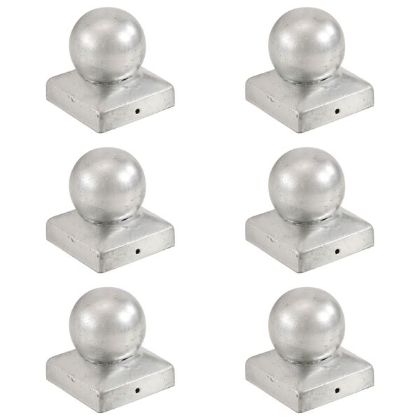vidaXL Bouchons de poteau 6 pcs Globe final Métal galvanisé 71x71 mm