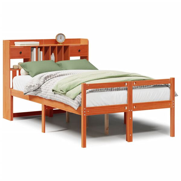 vidaXL Lit bibliothèque sans matelas cire marron 135x190 cm pin massif