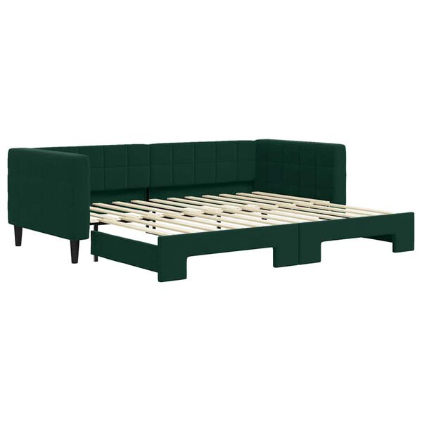vidaXL Lit de jour avec gigogne sans matelas vert fonc&eacute; 90x200 cm