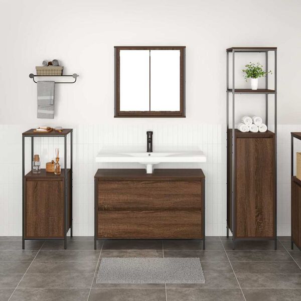 vidaXL Ensemble de mobilier de salle de bain 3 pcs Ch&ecirc;ne brun
