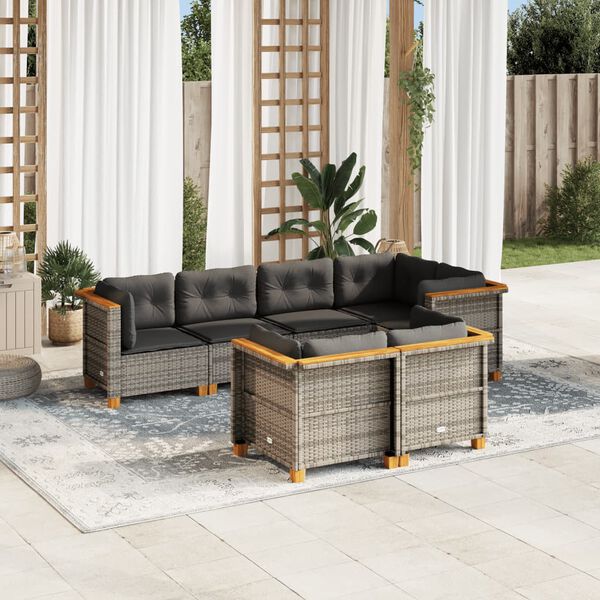 vidaXL Salon de jardin avec coussins 7 pcs gris r&eacute;sine tress&eacute;e