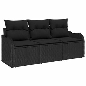 vidaXL Ensemble de canap&eacute; de jardin avec coussin 3 pcs Noir Poly rotin