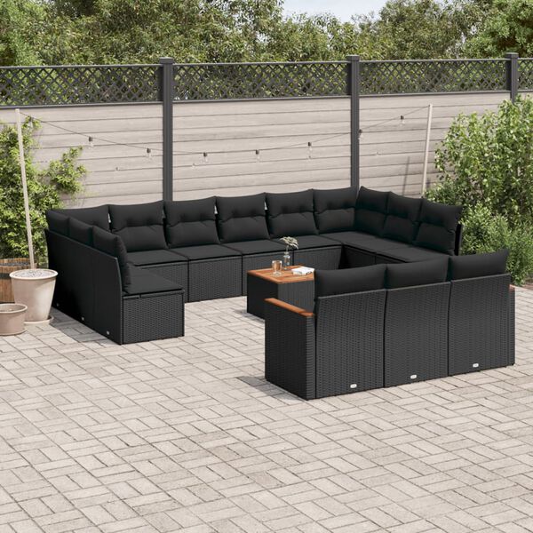 vidaXL Salon de jardin avec coussins 14 pcs noir r&eacute;sine tress&eacute;e