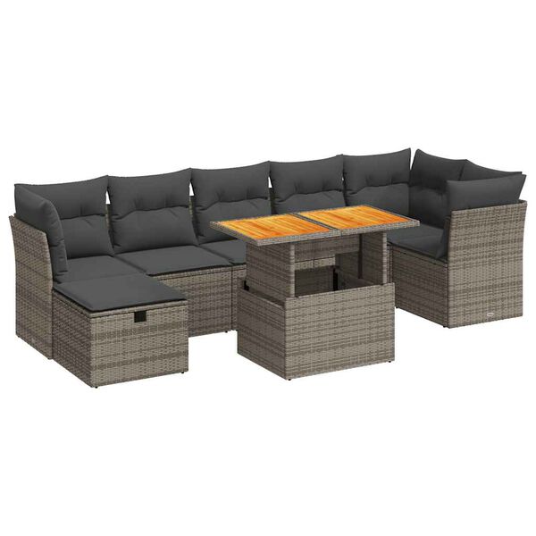 vidaXL Salon de jardin avec coussins 8 pcs gris r&eacute;sine tress&eacute;e acacia