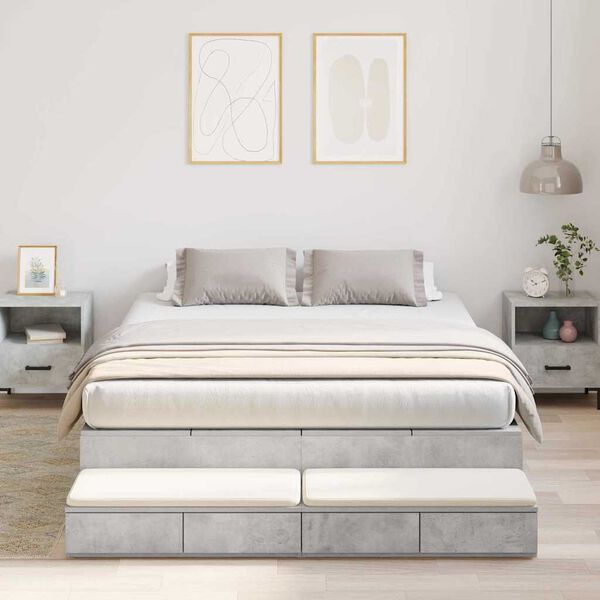 vidaXL Cadre de lit avec rangement Gris béton 160 cm Bois d'ingénierie