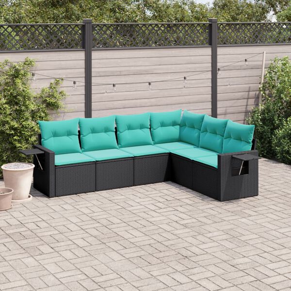 vidaXL Salon de jardin 6 pcs avec coussins noir r&eacute;sine tress&eacute;e