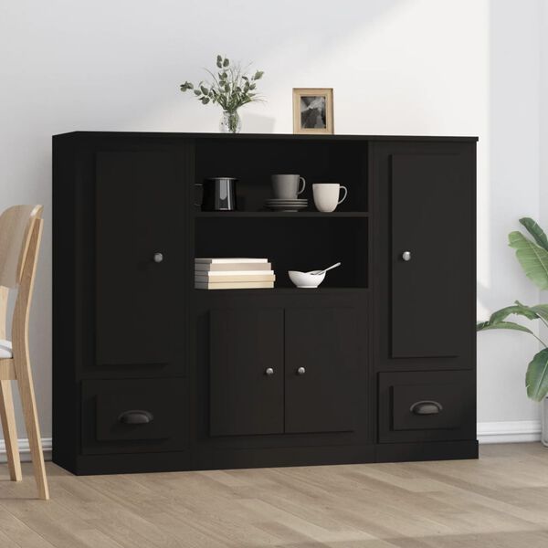 vidaXL Buffets 3 pcs noir bois d'ing&eacute;nierie