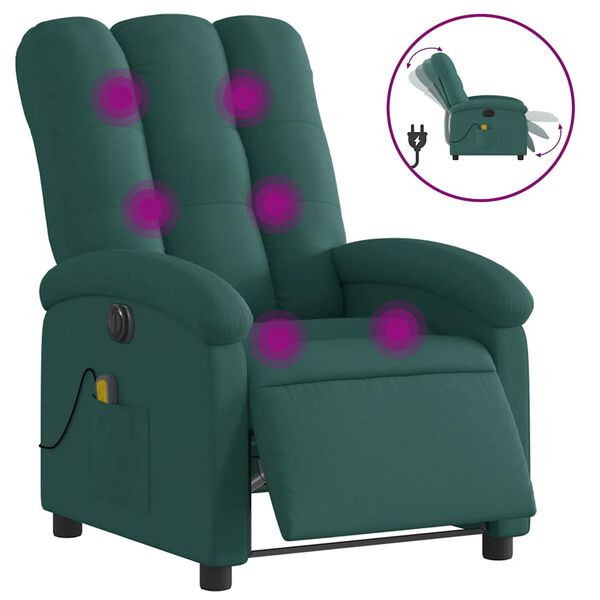 vidaXL Fauteuil de massage inclinable &eacute;lectrique Vert fonc&eacute; Tissu