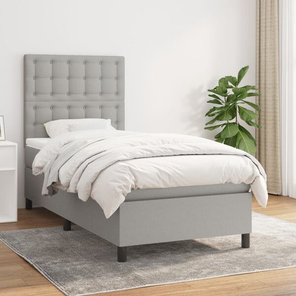vidaXL Sommier &agrave; lattes de lit avec matelas Gris clair 100x200cm Tissu